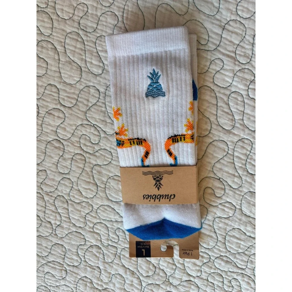 Chubbies Mens Crew Socks White Blue Gecko Pineapple Graphic Size Large 8-12